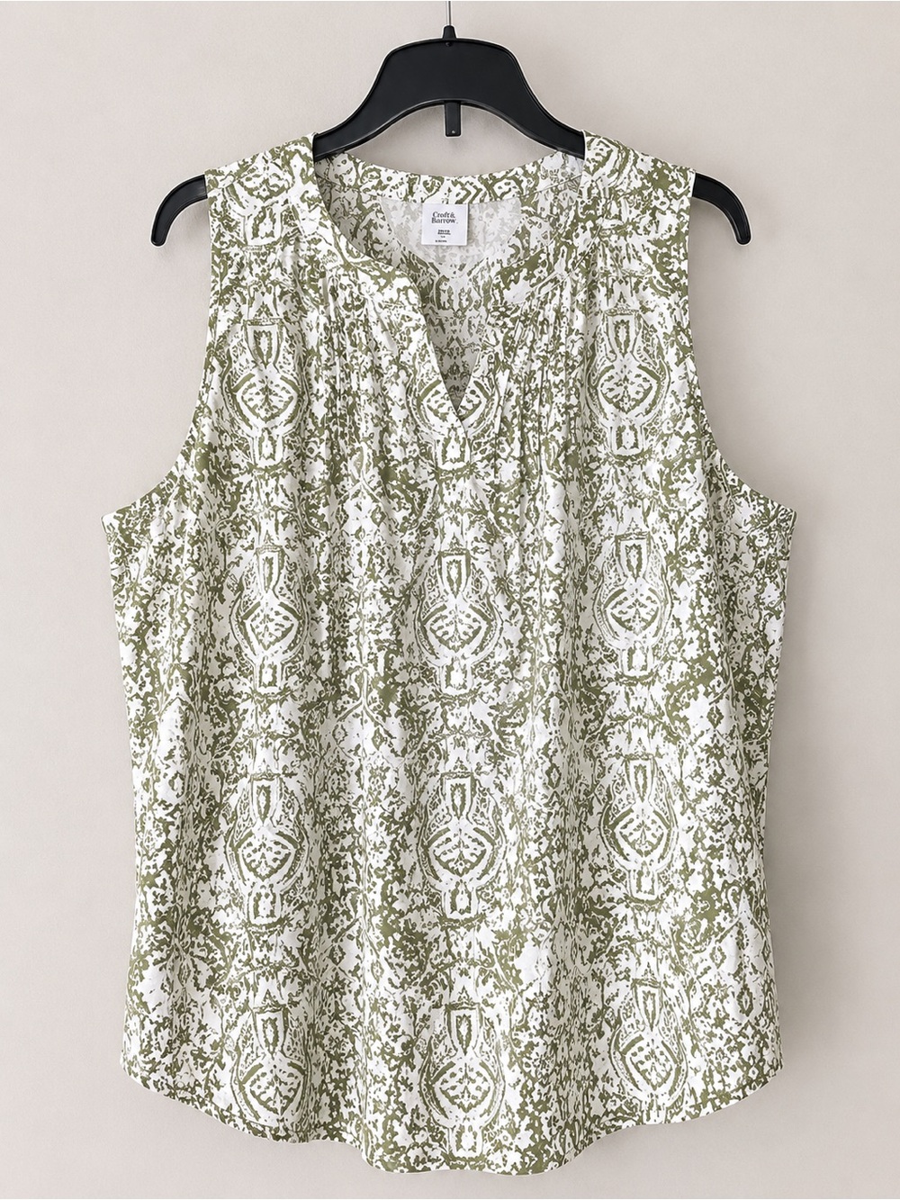 *NWOT* Croft & Barrow Olive Green/White Print Pleated Tank Top - Size XXL